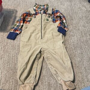 Vintage 1998 Gymboree Corduroy Overall Romper Plaid Baby 12-18M